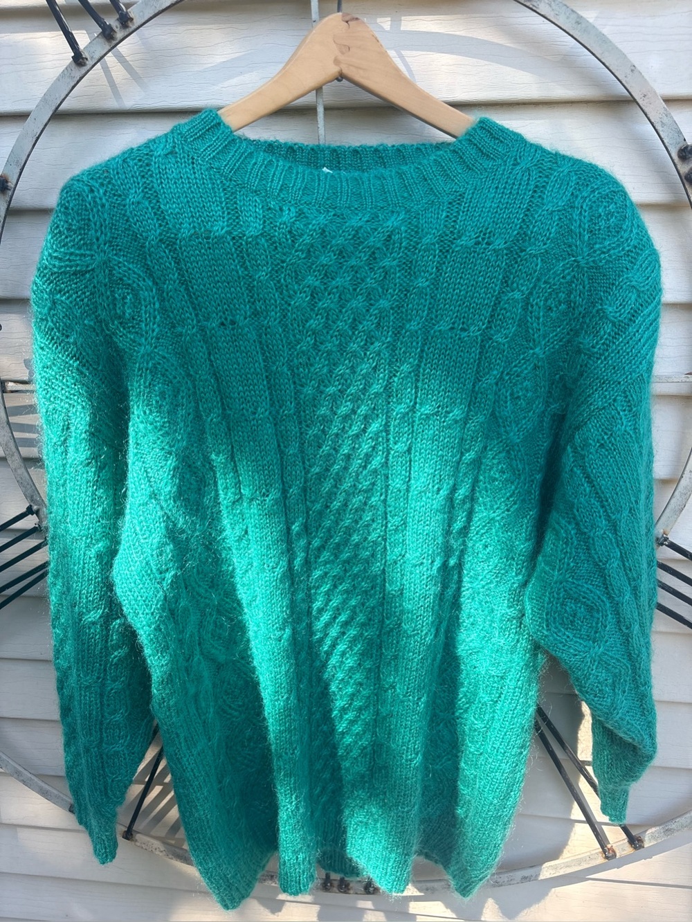 Vintage Paris Sport Club Mohair Cable Knit Sweater Teal Green L